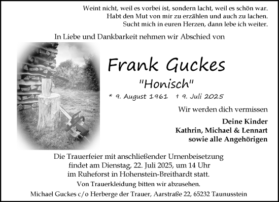 Traueranzeige von Frank Guckes von Idsteiner Land/Untertaunus