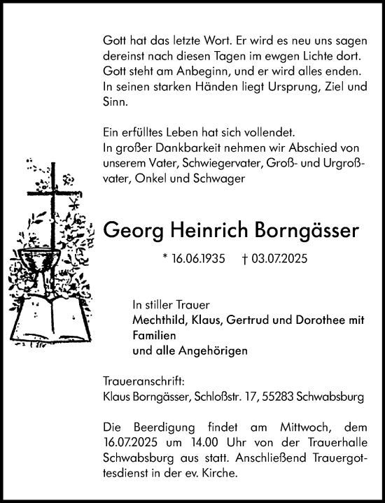 Traueranzeige von Georg Heinrich Borngässer von Allgemeine Zeitung Mainz