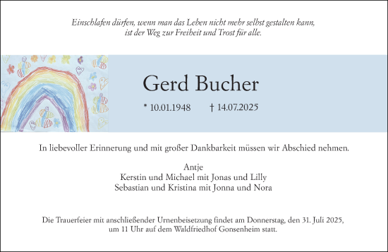 Traueranzeige von Gerd Bucher von Allgemeine Zeitung Mainz