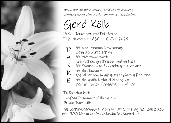 Traueranzeige von Gerd Kölb von Nassauische Neue Presse