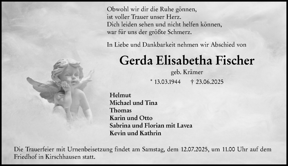  Traueranzeige für Gerda Elisabetha Fischer vom 05.07.2025 aus Starkenburger Echo