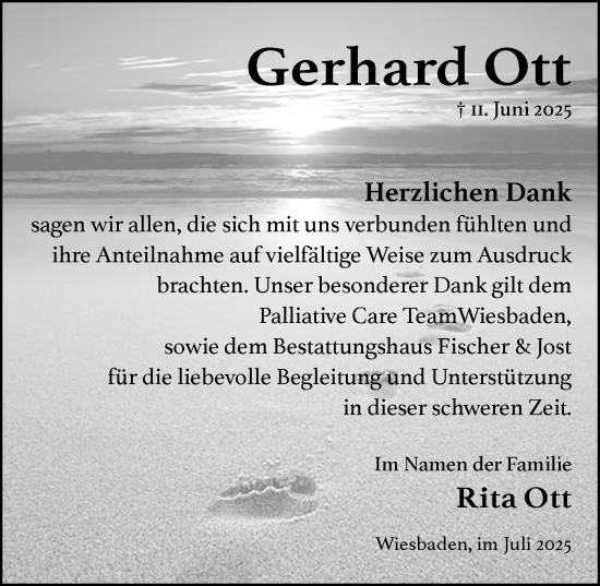 Traueranzeige von Gerhard Ott von Wiesbadener Kurier