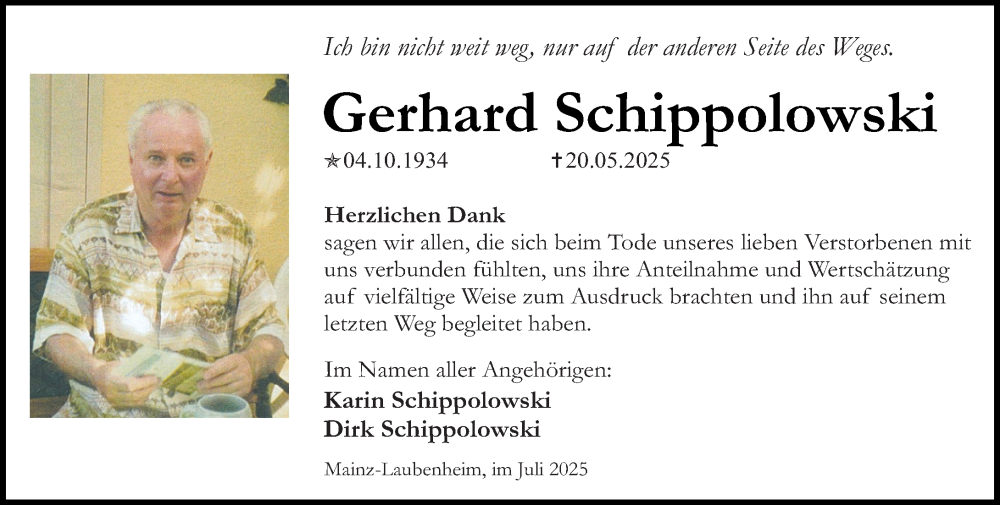  Traueranzeige für Gerhard Schippolowski vom 05.07.2025 aus Allgemeine Zeitung Mainz