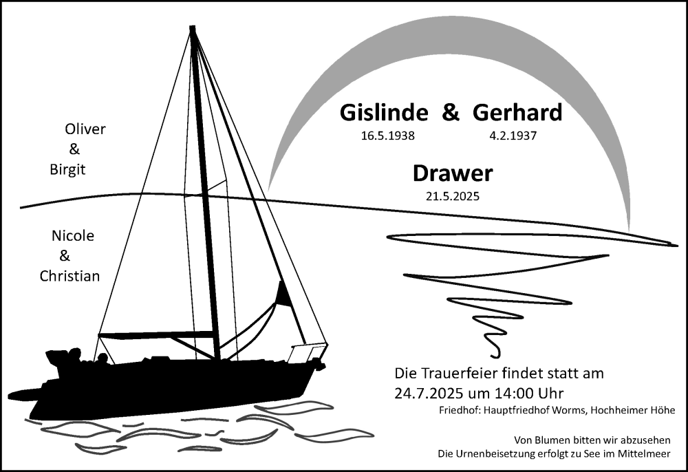  Traueranzeige für Gislinde Drawer vom 12.07.2025 aus Wormser Zeitung