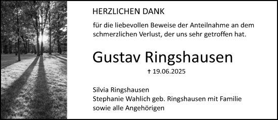 Traueranzeige von Gustav Ringshausen von Allgemeine Zeitung Mainz