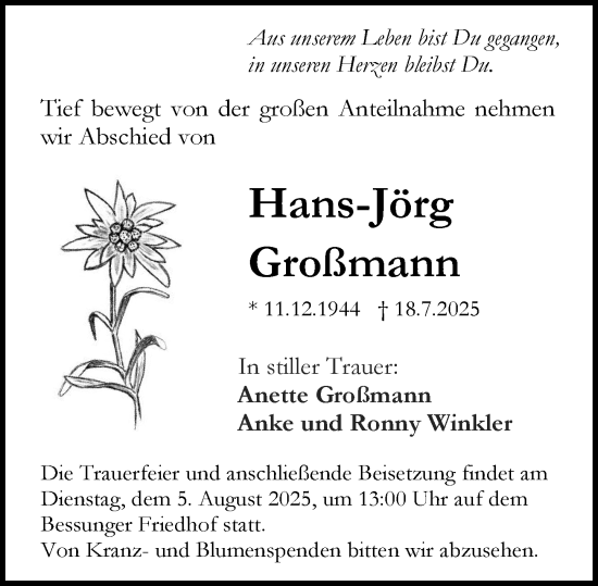 Traueranzeige von Hans-Jörg Großmann von Darmstädter Echo