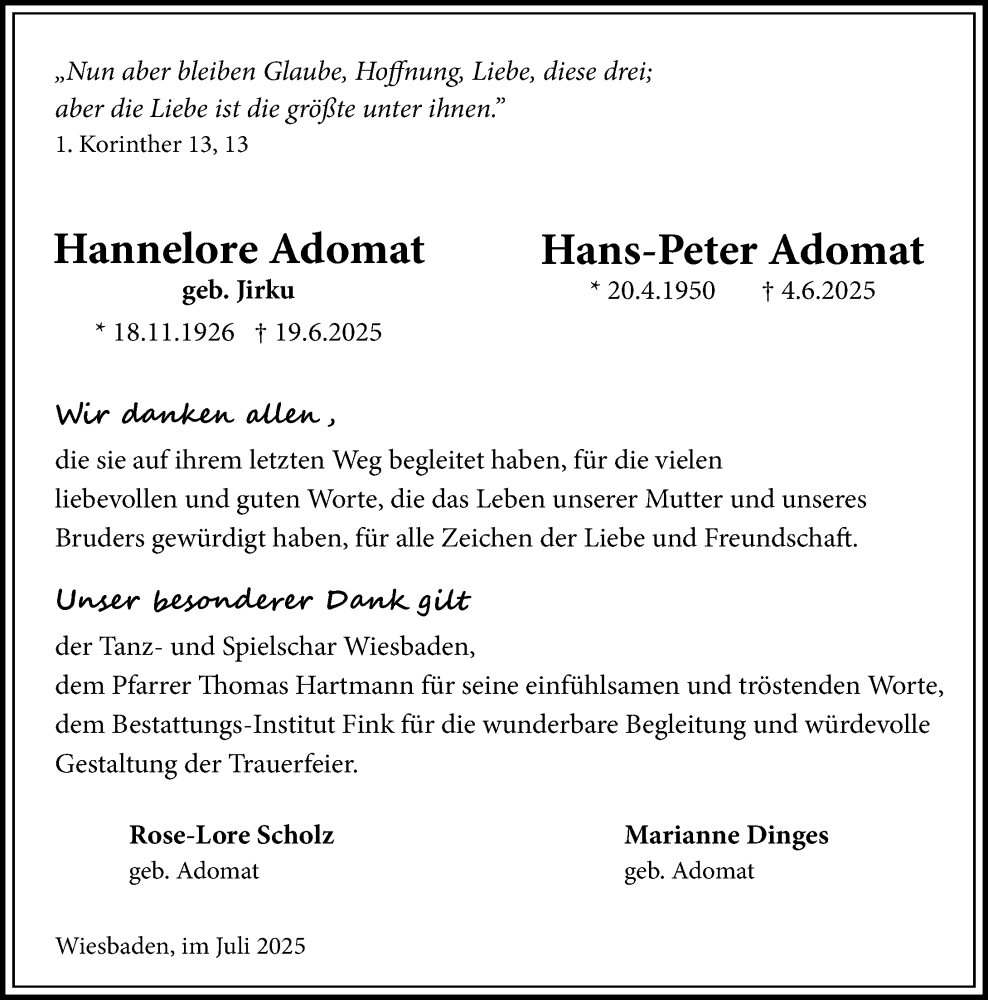  Traueranzeige für Hans-Peter Adomat vom 19.07.2025 aus Wiesbadener Kurier