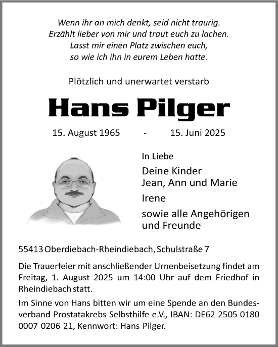 Traueranzeige von Hans Pilger von Binger-/Ingelheimer Wochenblatt