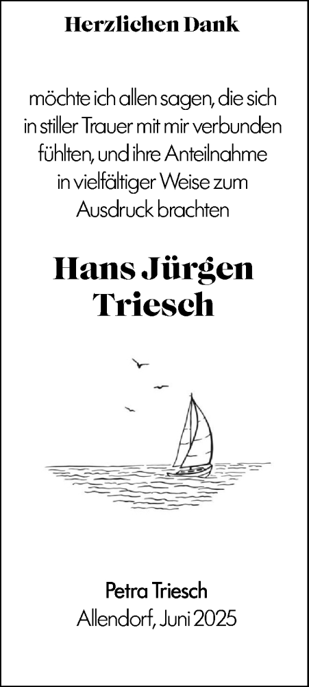  Traueranzeige für Hans Jürgen Triesch vom 12.07.2025 aus Dill Block