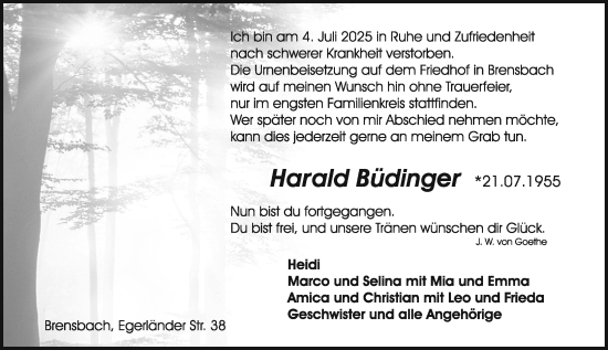 Traueranzeige von Harald Büdinger von Odenwälder Echo