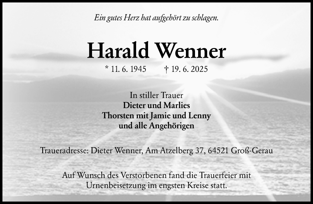  Traueranzeige für Harald Wenner vom 05.07.2025 aus Groß-Gerauer Echo