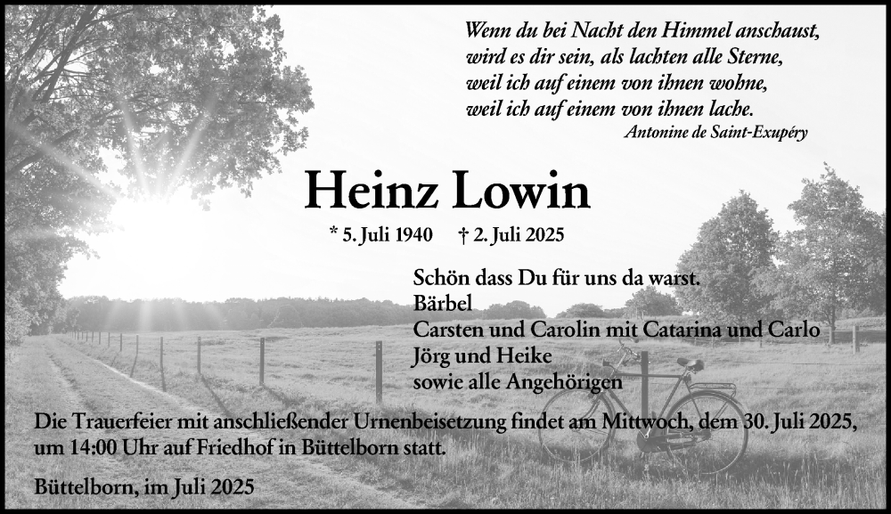  Traueranzeige für Heinz Lowin vom 26.07.2025 aus Groß-Gerauer Echo