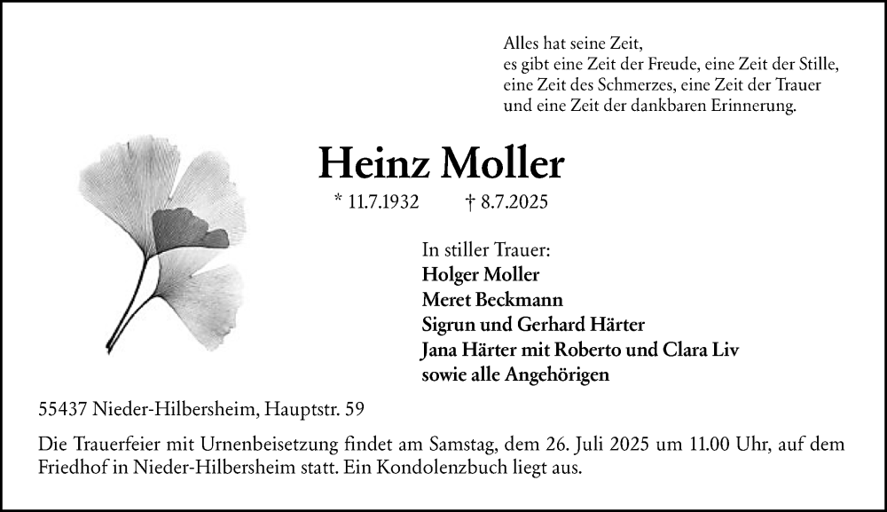  Traueranzeige für Heinz Moller vom 19.07.2025 aus Allgemeine Zeitung Rheinhessen-Nahe
