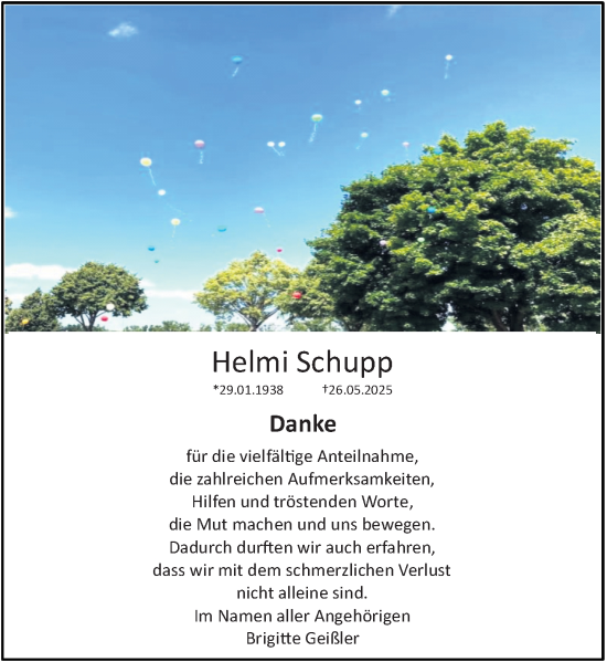 Traueranzeige von Helmi Schupp von Darmstädter Echo