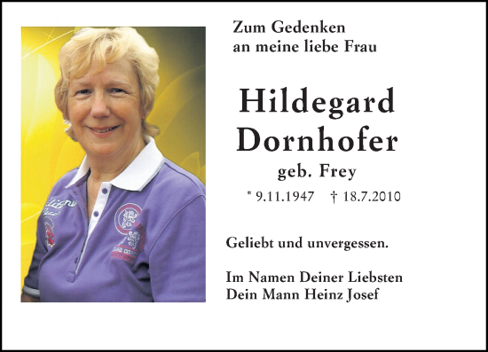 Traueranzeige von Hildegard Dornhofer von Odenwälder Echo