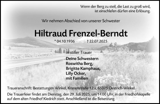 Traueranzeige von Hiltraud Frenzel-Berndt von Wiesbadener Kurier
