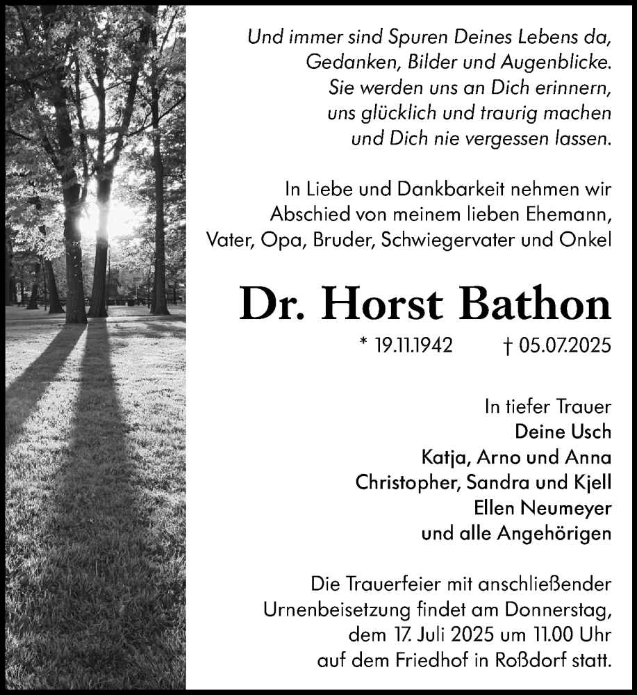  Traueranzeige für Horst Bathon vom 12.07.2025 aus Darmstädter Echo