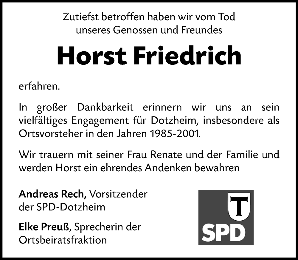  Traueranzeige für Horst Friedrich vom 16.07.2025 aus Wiesbadener Kurier
