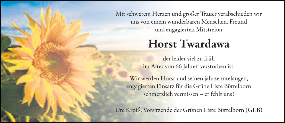  Traueranzeige für Horst Twardawa vom 12.07.2025 aus Groß-Gerauer Echo