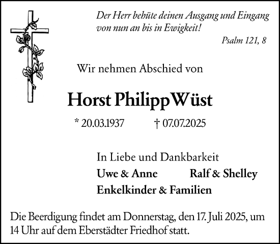 Traueranzeige von Horst Wüst von Odenwälder Echo