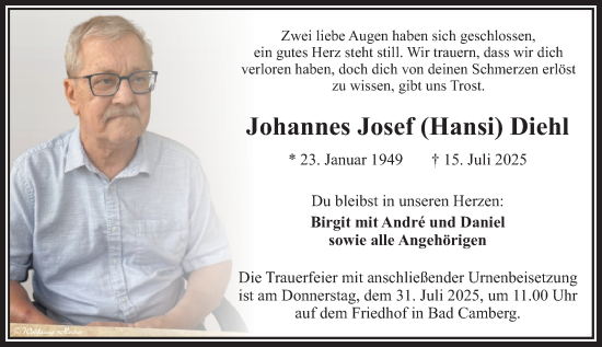 Traueranzeige von Johannes Josef Diehl von Camberger Anzeiger