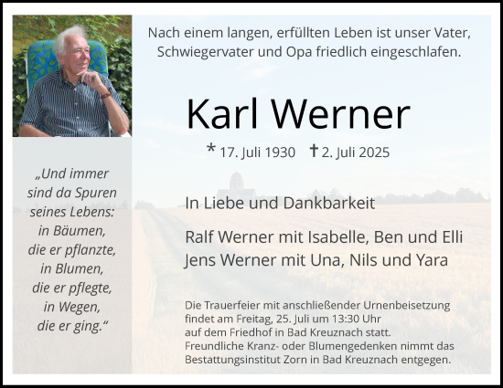Traueranzeige von Karl Werner von Allgemeine Zeitung Rheinhessen-Nahe