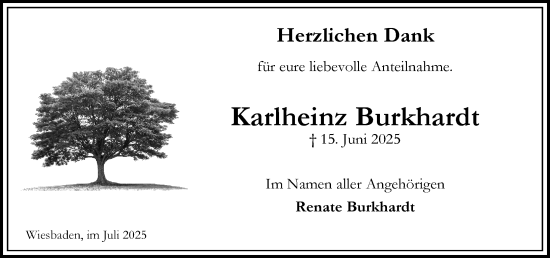 Traueranzeige von Karlheinz Burkhardt von Wiesbadener Kurier