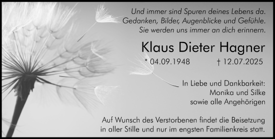 Traueranzeige von Klaus-Dieter Hagner von Allgemeine Zeitung Rheinhessen-Nahe