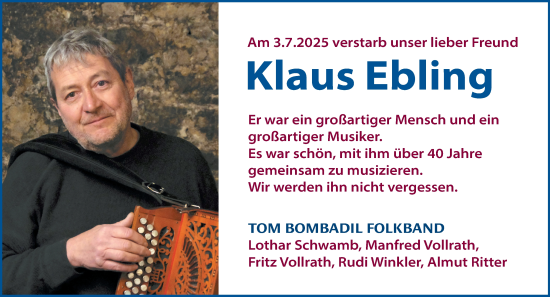 Traueranzeige von Klaus Ebling von Allgemeine Zeitung Mainz