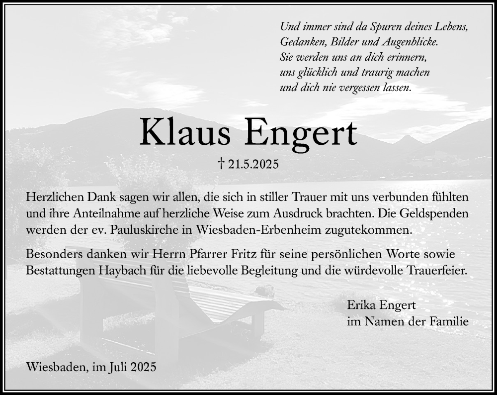  Traueranzeige für Klaus Engert vom 05.07.2025 aus Wiesbadener Kurier