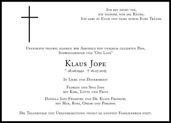 Traueranzeige von Klaus Jope von Wiesbadener Kurier