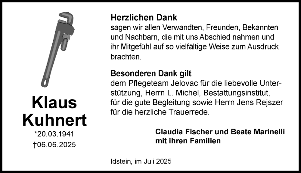  Traueranzeige für Klaus Kuhnert vom 12.07.2025 aus Idsteiner Land/Untertaunus