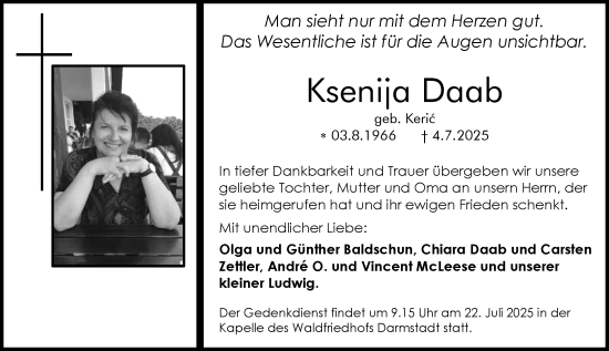 Traueranzeige von Ksenija Daab von Darmstädter Echo