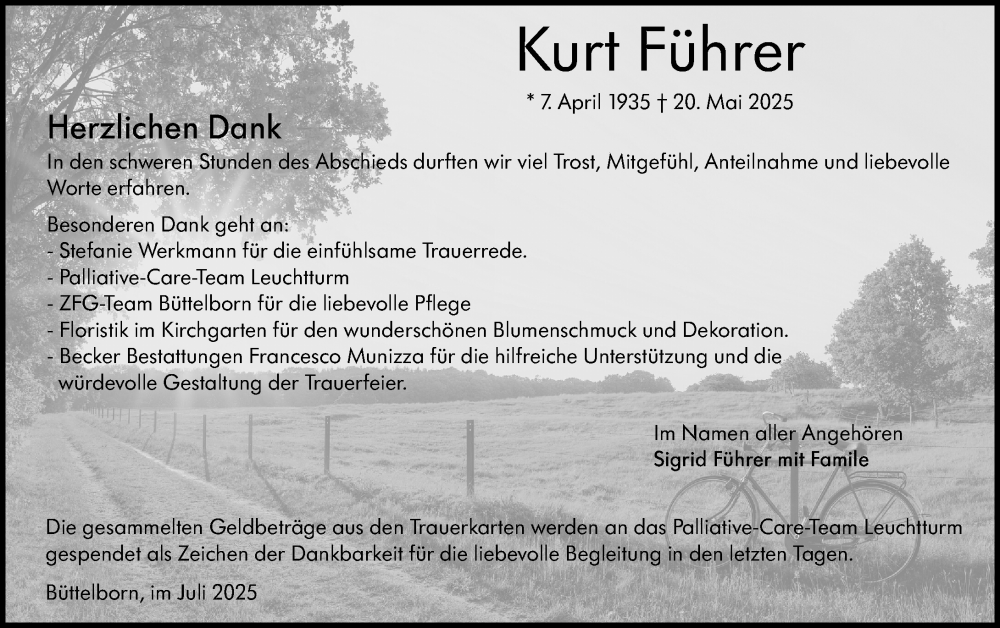  Traueranzeige für Kurt Führer vom 26.07.2025 aus Groß-Gerauer Echo
