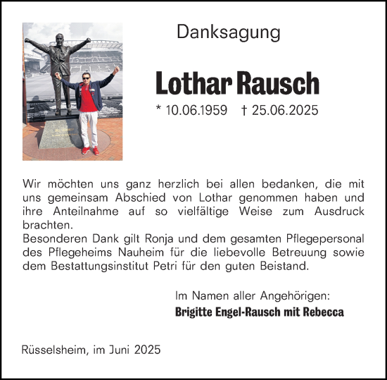 Traueranzeige von Lothar Rausch von Rüsselsheimer Echo