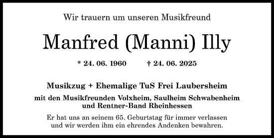 Traueranzeige von Manfred Illy von Allgemeine Zeitung Rheinhessen-Nahe