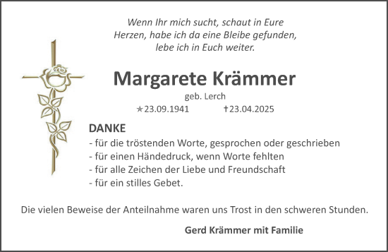 Traueranzeige von Margarete Krämmer von Allgemeine Zeitung Mainz
