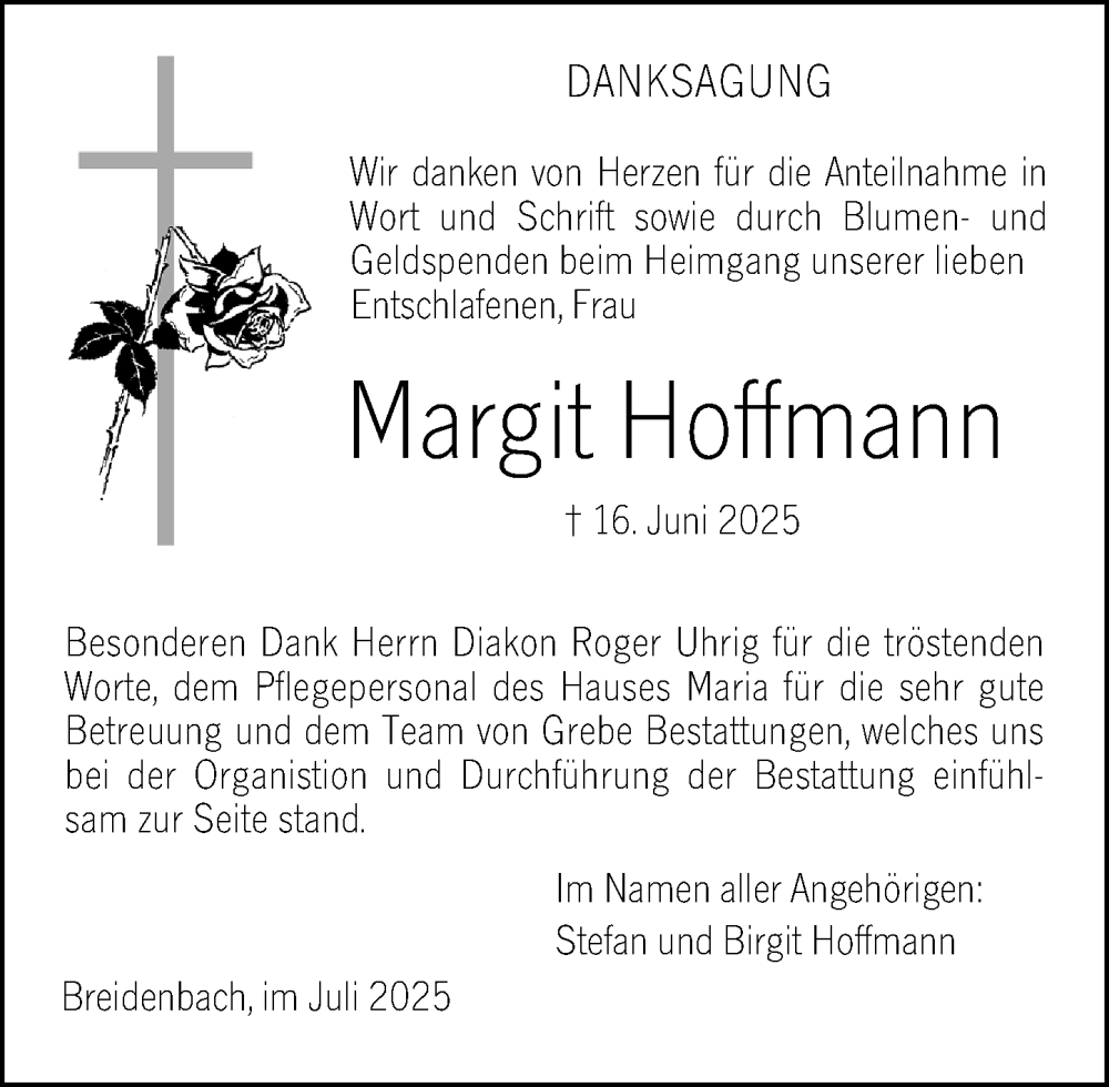  Traueranzeige für Margit Hoffmann vom 12.07.2025 aus Hinterländer Anzeiger
