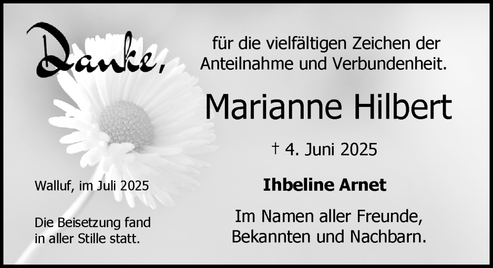  Traueranzeige für Marianne Hilbert vom 12.07.2025 aus Rheingau Kurier