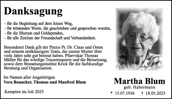 Traueranzeige von Martha Blum von Binger-/Ingelheimer Wochenblatt