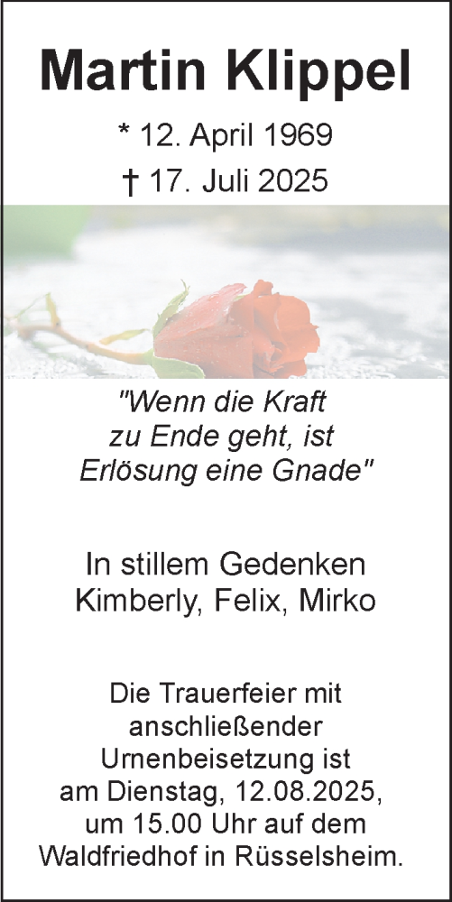 Traueranzeige von Martin Klippel von Rüsselsheimer Echo