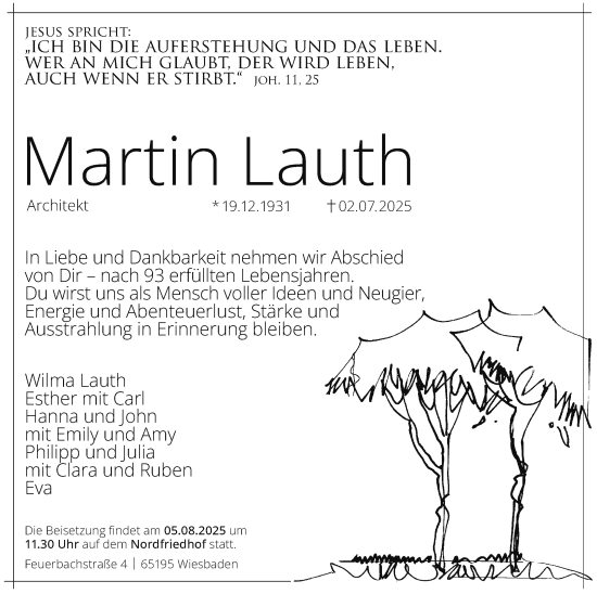 Traueranzeige von Martin Lauth von Wiesbadener Kurier