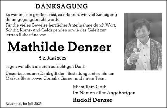 Traueranzeige von Mathilde Denzer von Wiesbadener Kurier