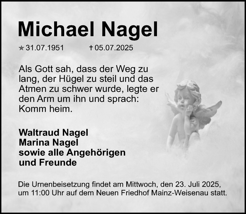  Traueranzeige für Michael Nagel vom 19.07.2025 aus Allgemeine Zeitung Mainz