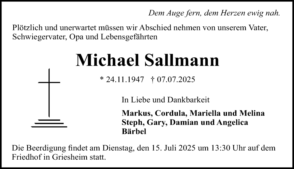  Traueranzeige für Michael Sallmann vom 12.07.2025 aus Darmstädter Echo