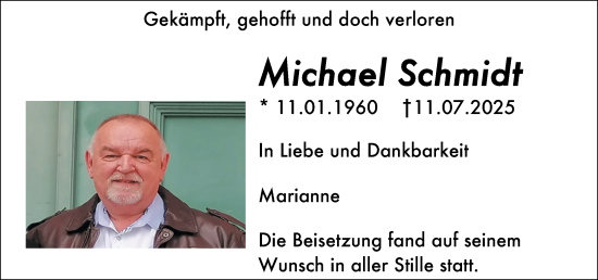 Traueranzeige von Michael Schmidt von Darmstädter Echo