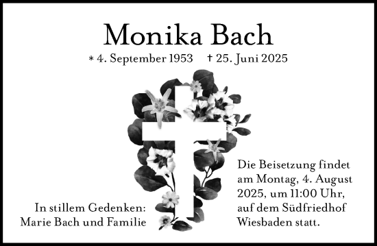 Traueranzeige von Monika Bach von Wiesbadener Kurier