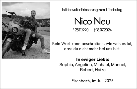 Traueranzeige von Nico Neu von Camberger Anzeiger