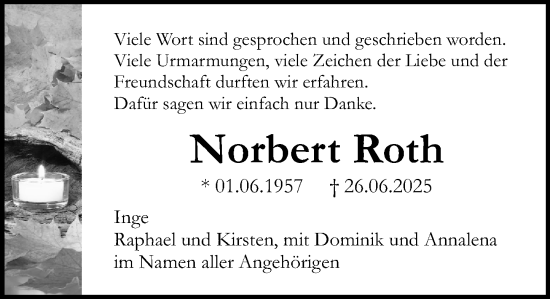 Traueranzeige von Norbert Roth von Allgemeine Zeitung Rheinhessen-Nahe