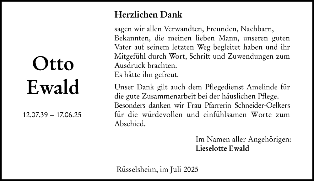  Traueranzeige für Otto Ewald vom 19.07.2025 aus Rüsselsheimer Echo